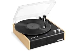 Victrola Eastwood Dual Bluetooth Giradischi - Giradischi in vinile a 3 velocità con altoparlanti integrati, Nero (Nota: adatto solo per prese del Regno Unito)