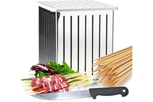 ANTECH Cubo per Arrosticini Inox - Macchinetta per arrosticini Spiedini - Pacchina per fare arrosticini Maker Kebab Maker produzione 64 pz, + 300 Stecconi e Coltello