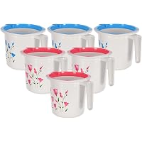 Kuber Industries Floral Print Plastic Bathroom Mug 1.5 Litre Pack of 6 (Blue & Pink)-46KM0203
