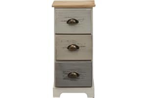 Rebecca Mobili Mesilla de Noche con 3 cajones, cómoda de Madera, Gris Beige Blanco, Madera de paulownnia, Estilo Vintage, baño Dormitorio - Medidas: 57 x 29 x 25 cm (AxANxF) - Art. RE4481