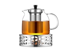 ecooe Glass Teapot with Infuser 1000 ml with 18/8 Stainless Steel Teapot, Glass Teapot with Removable Stainless Steel Infuser for Black Tea Green Tea Scented Tea Fruit Tea