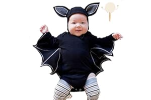 kungfu Mall Niño recién nacido bebé niños niñas murciélago patrón mameluco sombrero y sonajero tambor para Halloween fiesta de Navidad disfraces Cosplay (35 pulgadas corto)