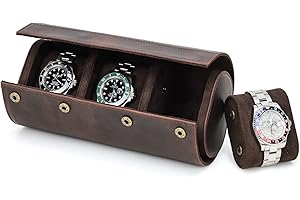 Hiram Etui na 3 zegarki, ręcznie robione etui na zegarki podróżne z prawdziwej skóry, ze zdejmowaną poduszką montażową