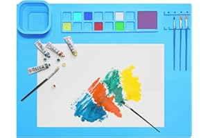TENQUAN Silicone Painting Mat 20"x16" Silicone Craft Mat with Removable Cup Paint Tray Brush Holder Collapsible Art Mat for Crafting Drawing Cutting Beading DIY Handmade Art Creation(Blue)