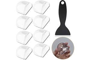 SHELTTER Pack 8 Topes para Puertas Suelo Adhesivos Transparentes – Tope Puerta PVC con Raspador para Instalación Limpia – Protector Reutilizable y Silencioso para Suelos y Paredes