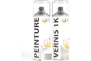 ipixline Kit Retouche Peinture Carrosserie Voiture - Bombe Aérosol Peinture Auto 400 ml, Vernis Brillant 1k 400 ml - Compatible avec Peugeot - Blanc KWJ
