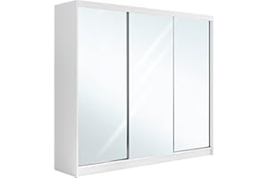 ‎MKS MEBLE MKS MEBLE Kleiderschrank mit Spiegel 240 cm - Schwebetürenschrank Flurschrank Wardrobe - Schlafzimmerschrank Sammlung Dubrovnik - Weiß - Modern Design