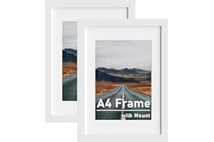 Zueyunstoo A4 Picture Frame, Pack of 2 A4 Photo Frame with Mount, 21x29.7cm White A4 Frame, Wall Mounted and Freestanding