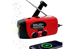 Handsider Wind Up Radio, Solar Emergency FM AM NOAA Portable Radio with SOS Alarm, LED Flashlight, 2000mAh Power Bank USB C Cellphone Charger for Camping Hiking (2000mAh Red)
