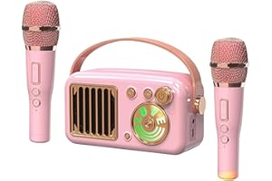 CYBORIS Karaoke Machine for Kids Adults, 15W Mini Handheld Bluetooth Karaoke Speaker &2 Wireless Microphone& Lights,9H Playtime,AUX&TF-Card Input,Bluetooth 5.3, Birthday Gifts for Girls Boys (Pink)