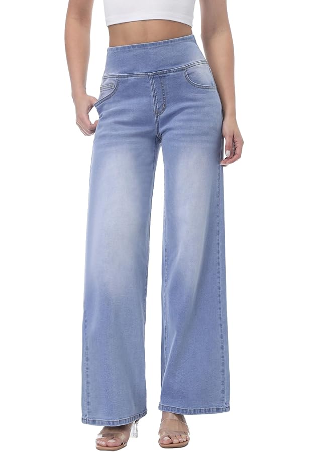HAHAEMMA Jeansbroek voor dames, bootcut broek, hoge taille, klokbroek, stijl denim broek