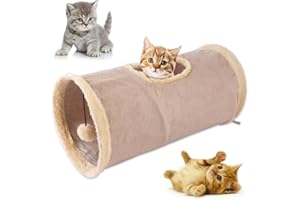 ZYYRSS Cat Tunnel - Collapsible Suede Play Tube with Ball, Indoor Cat Tunnel for Kittens & Puppies (Brown)