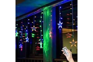 BLOOMWIN Guirnaldas Luminosas Estrellas Cortina Luces 12 Estrellas 3x0.65M con Control Remoto 8 modos 120 LED 5V USB Cadena Luces de Navidad para Balcón, Ventana, Pared, Escaparate, Boda, Fiesta