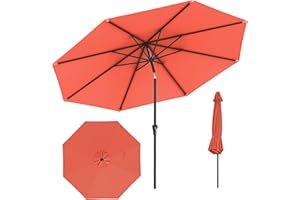 GOPLUS Parasol de Jardin Exterieur 3M, Grand Parasol Inclinable de 25° avec Manivelle, 8 Baleines Renforcés, Anti-UV, pour Terrasse Plage Balcon Patio, sans Base (Orange)