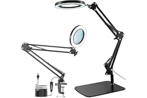 Viiwuu 15X Magnifying Glass with Light, LED Desk Lamp with Base and Clamp, 3 Color Modes, 10 Brightness, 72 LEDs, 4.2" Diameter Real Glass Lens LED Magnifying Glasses for Reading Work Repair