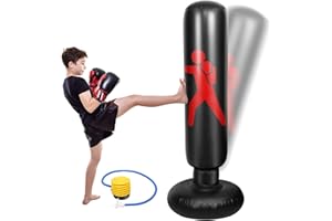 DOEDOEFONG Sacco da boxe per bambini, 160 cm, in piedi, sacco da boxe, gonfiabile, con e pompa ad aria incorporata,sacco boxe da terra gonfiabile per bambini per ragazze di età compresa tra 3 e 15 anni