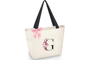 Vavabox Borsa tote personalizzata con iniziali dalla A alla Z, regalo impermeabile per donne, damigelle, mamma, insegnanti, amici