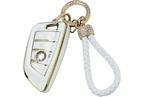Anevios Coque Clé de Voiture en Silicone avec Porte Clés 4 Boutons Tup Compatible avec BMW Serie 1 2 3 4 5 6 7 X1 X2 X3 X5 X6 F40 G20 G30 Coque de Protection pour Clé Protège Clef de Voiture (Blanc)