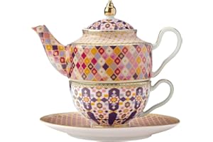 Maxwell & Williams Teas & C’s Kasbah Set da Tè per Uno con Tazza e Teiera con Infusore in Porcellana, Confezione Regalo, Colore Rosa, 380 ml