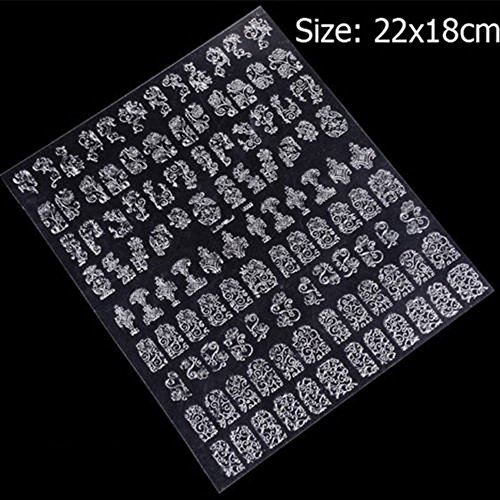 zhoke 3D Silber Blumen Nail Art Sticker Decals Stamping DIY Dekoration Werkzeuge silber - 3