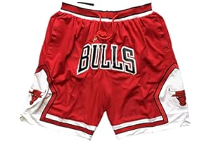 HANJIAJKL Pantaloncini da Basket da Uomo,Ricamo Concorrenza Basket Pantaloncini di Formazione,Chicago Bulls Shorts,Rosso,L