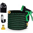 GREEN DYNASTY Expandable Garden Hose, Lightweight Gardening Flexible Leak Proof Hose Pipe, Solid Brass Fittings | 3X Expanding Flexible Latex Water Hose with Spray Nozzle | Green, 25 FT
