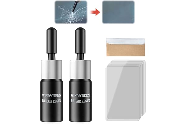 DABUG Kit Reparation Pare Brise,Outil Réparation Pare-Brise,Liquide Réparation Verre,Kit Réparation Verre,Kit de Réparation de Verre Fissuré Automatique,pour Craquelures, Bulls-Eye,Noir,2 PCS