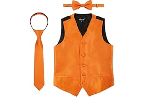 Alizeal Boys Bow Tie, Necktie and Suit Vest Solid Color Classic Tie and Waistcoat 3pc Set