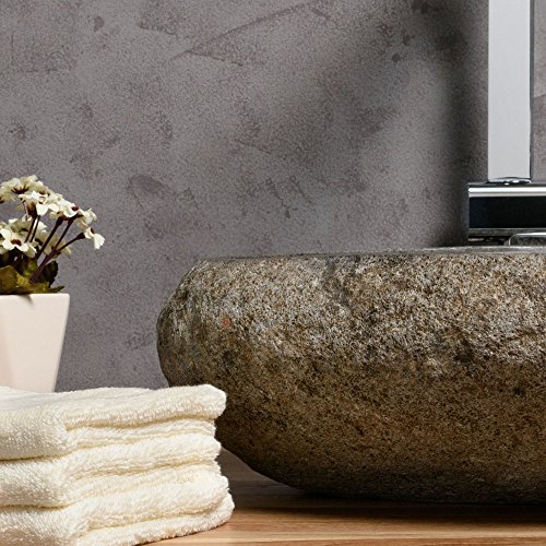 WOHNFREUDEN Naturstein Waschbecken 40 cm ♥ Handwaschbecken einzeln fotografiert ✓ Persönliches Steinwaschbecken auswählen ✓ Kein Risiko ✓ Schneller Versand ✓ Aufsatzwaschbecken oval rund Stein Granit Findling Flussstein - 2