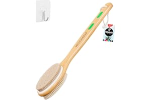 HEDONIO Hedonic Body Brush with Natural Soft & Stiff Bristles - Long Handle Back Scrubber for Shower & Bath Use for Dry Brushing Exfoliating Washing Lymphatic Drainage Dry Skin Cellulite Scrub Massage Bathing