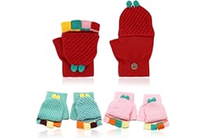 NJCXOLA 3 paires de Gants Enfant Hiver, Mitaine Chauffants Gants sans Doigts Magiques Epais Tricotés pour 4-10 ans Fille Garçon