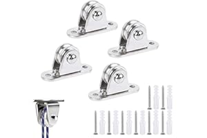 RUIKCOLL Metall Umlenkrollen, Umlenkrolle mit Duplex-Lager, Seilrolle mit Kugellagern, Stehblock flaschenzug, Stehblock flaschenzug für seile, Mit 8 Schrauben und 8 weißen Kunststoffhülsen (4 Stück)