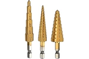 Mengshen HSS Punte a gradini, Britannico Sistema 3 Pezzi Set 3/16-1/2"1/4-3/4" 1/8-1/2"Foro alesatore Foratura svasatore con Codolo Esagonale Foro Multiplo