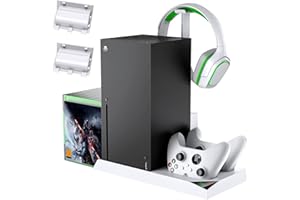 FASTSNAIL 5in1 Vertical Cooling Stand with Cooling Fan for Xbox Series X, for xbox series x accessories with 2x1400mAh Batteries, Dual Controller Charging Dock Station & Headset Stand & 10 Game Slots