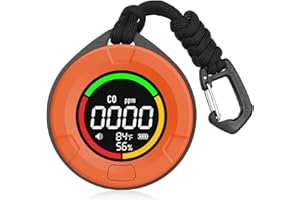 HAKINAKU Tragbarer CO-Melder Kohlenmonoxidmelder, Mobiler CO-Warner Kohlenmonoxid Warnmelder, CO-Messgerät CO-Messer mit Temperatur- & Luftfeuchtigkeitsanzeige, für Reise Camping, PTH-10D-Orange