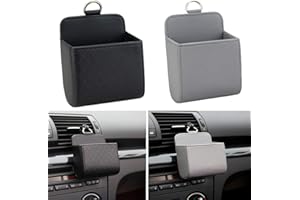 Amasawa 2 Stück Auto Vent Aufbewahrungsbox, PU Leder, Schwarz/Grau, Universal Auto Aufbewahrungstasche für Stift, Handy, Schlüssel, Münze, Brille