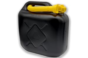 OrionMart 10L Jerry Can Plastic Black Petrol Can with Spout | Assorted Capacity Fuel/Diesel Can and Funnel for Storing Transfer and Emergencies - Backup Container to Carry Anywhere (10L)