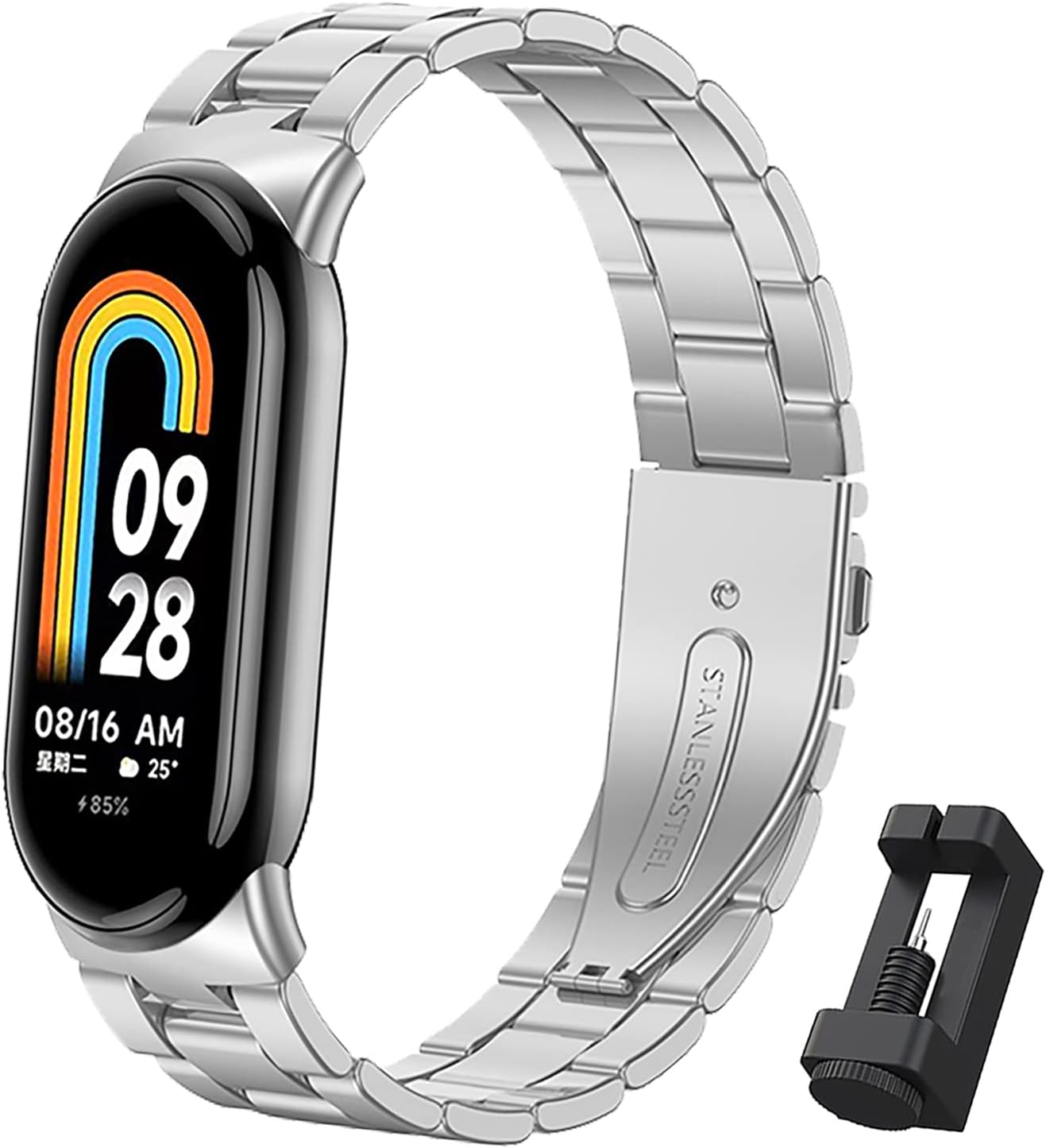 BDIG Correa Compatible para Xiaomi Mi Band 10/Mi Band 9/Xiaomi Mi Band 8, Pulsera de Repuesto de Acero Inoxidable Hebilla Ajustable Correa para Mi Smart Band 10/9/8 Plata (Reloj No Incluido)