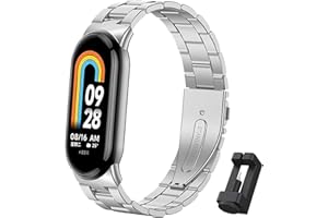 BDIG Bracelet compatible avec le Xiaomi Mi Band 10/Xiaomi Mi Band 9/Xiaomi Mi Band 8, Bracelet de remplacement en acier inoxydable à boucle réglable pour le Mi Smart Band 8 Argent