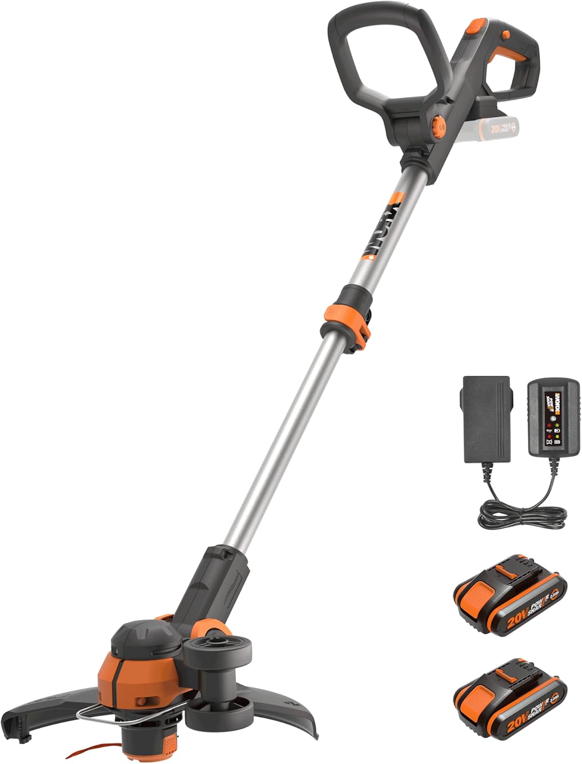 WORX WG163E 18V (20V MAX) Cordless Grass Trimmer With Command Feed And 2 Batteries Strimmer Line Strimmers Edge Cutter Black, Cutting width 30 cm, Line Diameter 1.65 mm