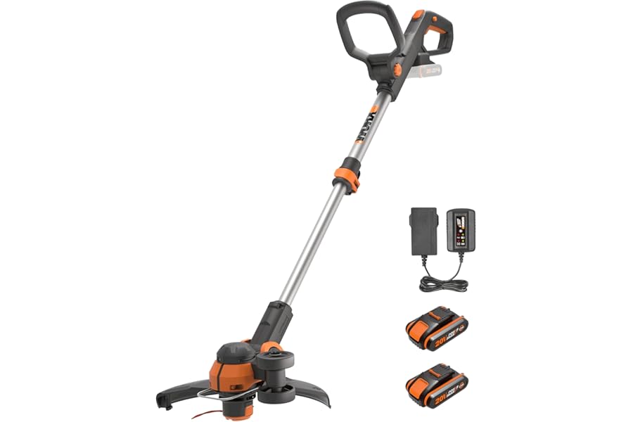 WORX WG163E 18V (20V MAX) Cordless Grass Trimmer With Command Feed And 2 Batteries Strimmer Line Strimmers Edge Cutter Black, Cutting width 30 cm, Line Diameter 1.65 mm