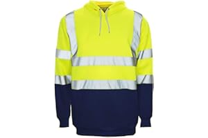 Janisramone® Herren Fleece Pullover Warnschutzjacke Warnjacke Winter Langarm Reflektor Jacke Herren Baustellen Hi Vis Hoodie Sweatshirt