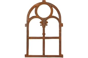 Antikas Stallfenster aus Gusseisen in Antik Optik | ca. 72,5 x 45,5 cm| Eisenfenster für Gartenmauer (rostig), rustikaler Look, Kirchenfenster