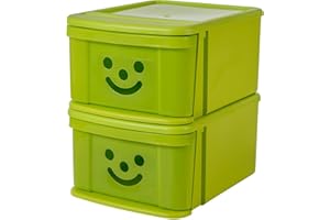 Iris Ohyama, Torre, Cassettiera, Contenitore in plastica per bambini con maniglia ergonomica, 12L, 2 cassetti, Impilabile, Senza BPA, Camera da letto, Scuola, Soggiorno, SSD-MD, Verde