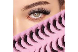 LOPHE Cat Eye Falska ögonfransar, 10 par fluffiga ögonfransar, Wispy Natural Lashes, falska fransar fluffiga och återanvändbara, förlimmade ögonfransar (H2)