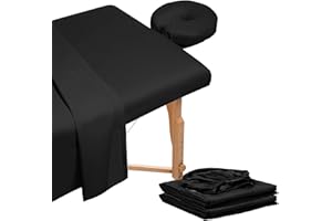 LYCN 3 Pieces Massage Table Sheet Set, Microfiber Massage Sheet Reusable Bed Cover Includes Flat Sheet, Fitted Sheet and Fitted Face Rest Cover for Hair Salon Spa (BLACK)