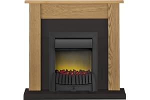 Adam Southwold Fireplace Suite in Oak and Black with Elan Electric Fire in Black, 43 Inch