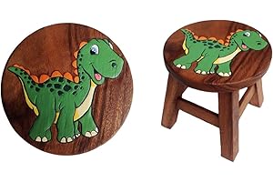 Collumino Child Seat Solid Wood Stool for Kids ~ Small Chair for Children (Cute Dinosaur)