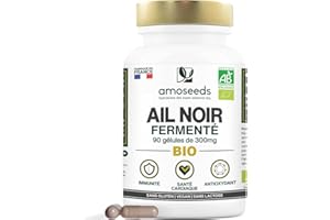 AMOSEEDS Ail Noir Fermenté BIO | Extra Fort, 900mg / Jour | Contient de la S-Allylcystéine | Santé Cardiaque, Circulation Sanguine, Immunité | Qualité Supérieure | Fabriqué en France