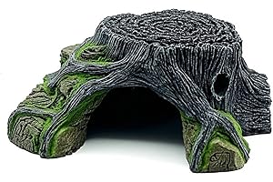 LIN'S WOOD Reptile Hiding Cave Turtle Basking Platform Fish Shrimp Hideouts Aquarium Reptile Terrarium Hiding Decoration for Lizards Turtles Fish. (C)